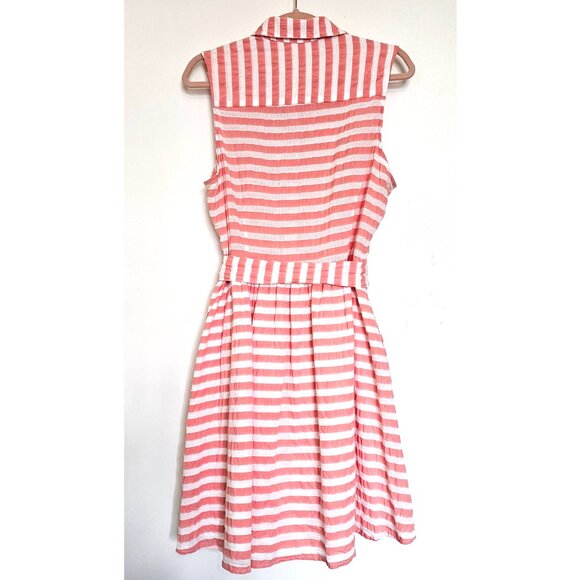 Sleeveless Cotton Blend Crinkle Plisse Striped A-Line Sundress Shirt Dress M - Picture 2 of 11